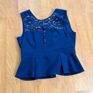 BCBG Blue Peplum and Lace Blouse